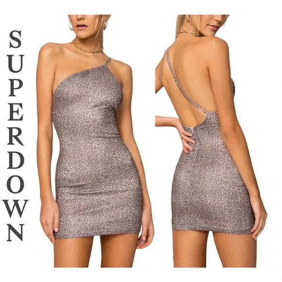 Revolve Superdown "Charley" Glittery Lurex Leopard 1-Shoulder Mini Dress‎ - Picture 1 of 14